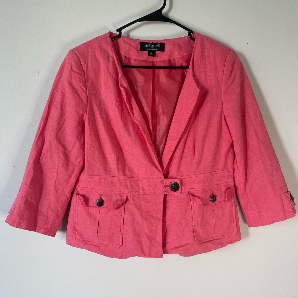 SIGNATURE by Larry Levine Pink Linen Blazer Jacket Size 6